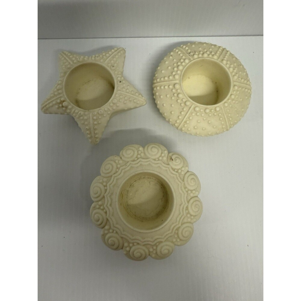 VTG Partylite Retired 3PC Sea Drifters Bisque Shells Tealights Candle Holders
